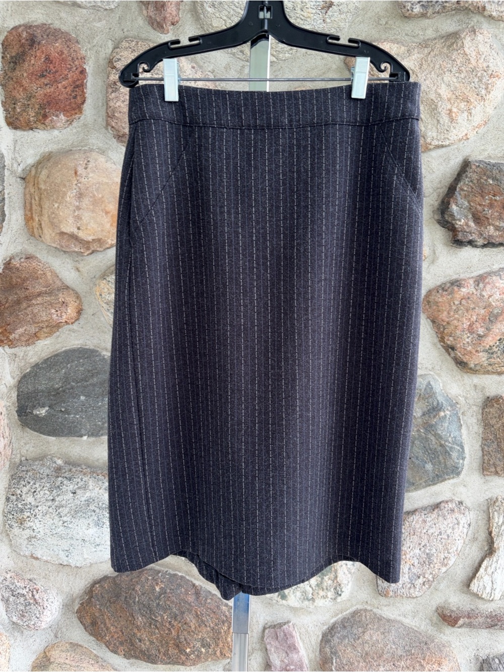 RW&CO. Black Pinstripe Midi Pencil Skirt